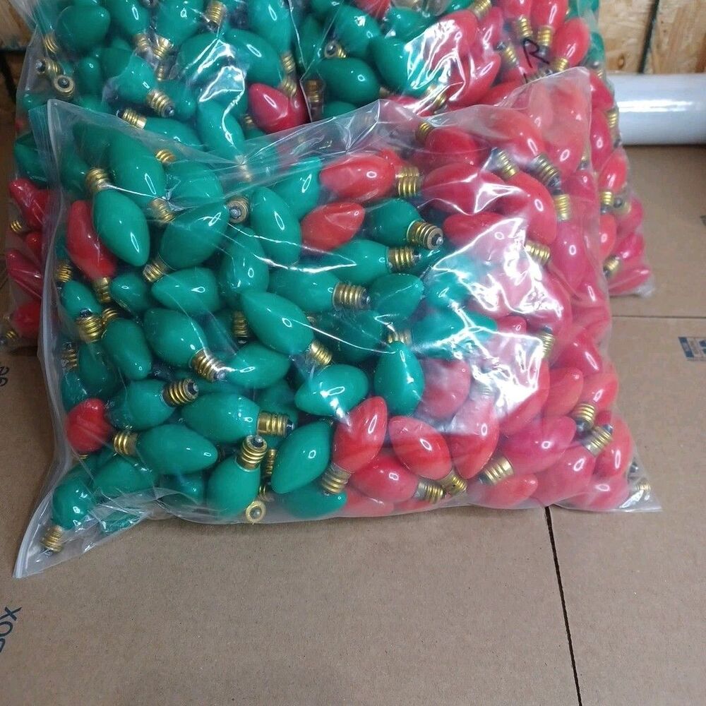 Lot Of 200 Vintage C7 Christmas Light Bulbs 100 Red 100 Green String Light